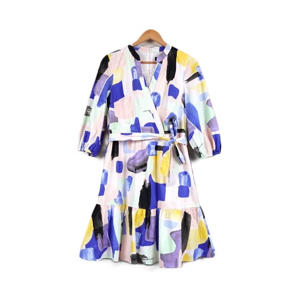 DKNY Abstract Print Balloon Sleeve Knee Length Dress - Picture 1 of 13